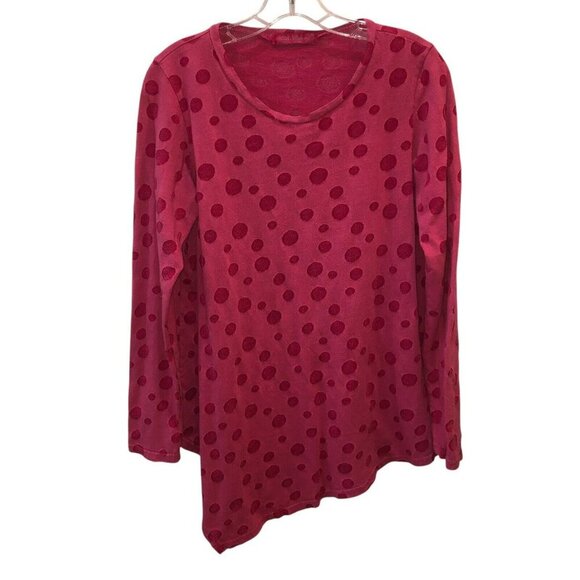 Cut Loose Womens Medium Pink Polka Dots Long Sleeve Asymmetrical Shirt Top Sz M - Picture 2 of 8